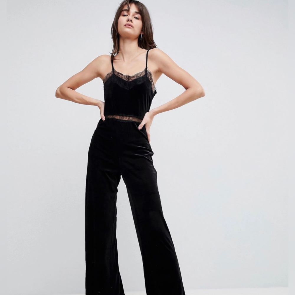 Walter Baker Black Velvet Lace Jumpsuit, Sz M